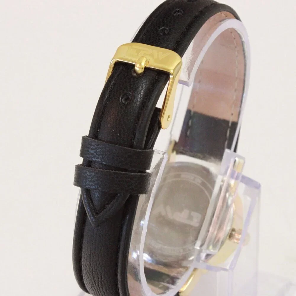 Ladies Easy Reader Dress Quartz Watch Gold-toned Black Strap White Dial 28mm